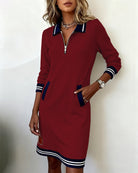 Robe manches longues femme col zippé à poches
