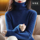 Delphine | Pull Col Roulé Femme Toucher Cachemire Coupe Ajustée - Bleu foncé