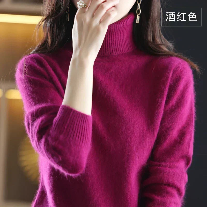 Delphine | Pull Col Roulé Femme Toucher Cachemire Coupe Ajustée - Fuchsia