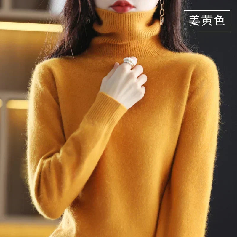 Delphine | Pull Col Roulé Femme Toucher Cachemire Coupe Ajustée - Orange