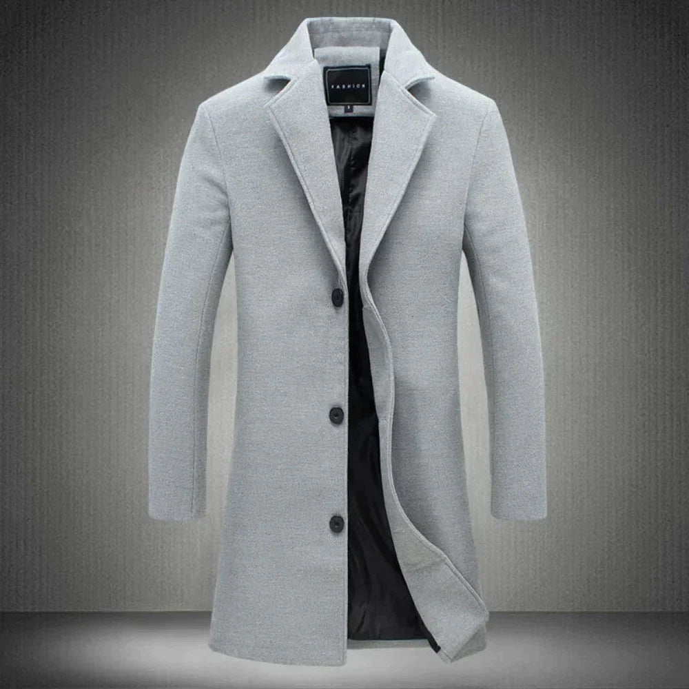 Denis | Manteau Long Homme Droit à Revers, Toucher Laine - Gris clair