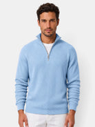 Désiré | Pull Homme Côtelé à Col Zippé Coupe Décontractée - Bleu ciel