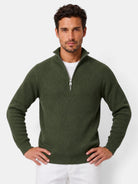Désiré | Pull Homme Côtelé à Col Zippé Coupe Décontractée - Vert olive