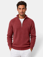 Désiré | Pull Homme Côtelé à Col Zippé Coupe Décontractée - Rouge