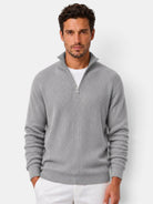 Désiré | Pull Homme Côtelé à Col Zippé Coupe Décontractée - Gris