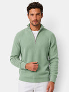 Désiré | Pull Homme Côtelé à Col Zippé Coupe Décontractée - Vert sauge