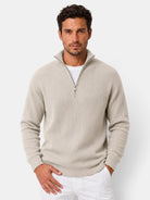 Désiré | Pull Homme Côtelé à Col Zippé Coupe Décontractée - Beige