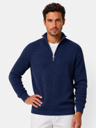Désiré | Pull Homme Côtelé à Col Zippé Coupe Décontractée - Bleu marine