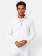 Désiré | Pull Homme Côtelé à Col Zippé Coupe Décontractée - Blanc