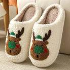 Dominique | Chaussons Femme Moelleux Motif de Noël Semelle Antidérapante - Renne vert