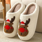 Dominique | Chaussons Femme Moelleux Motif de Noël Semelle Antidérapante - Renne rouge