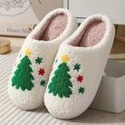 Dominique | Chaussons Femme Moelleux Motif de Noël Semelle Antidérapante - Sapin