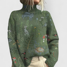 Doriane | Pull Col Montant Femme en Maille Imprimée Coupe Décontractée - Vert – Forêt