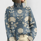 Doriane | Pull Col Montant Femme en Maille Imprimée Coupe Décontractée - Bleu clair – Fleurs