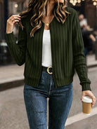 Gilet femme côtelé zippé, maille à manches longues