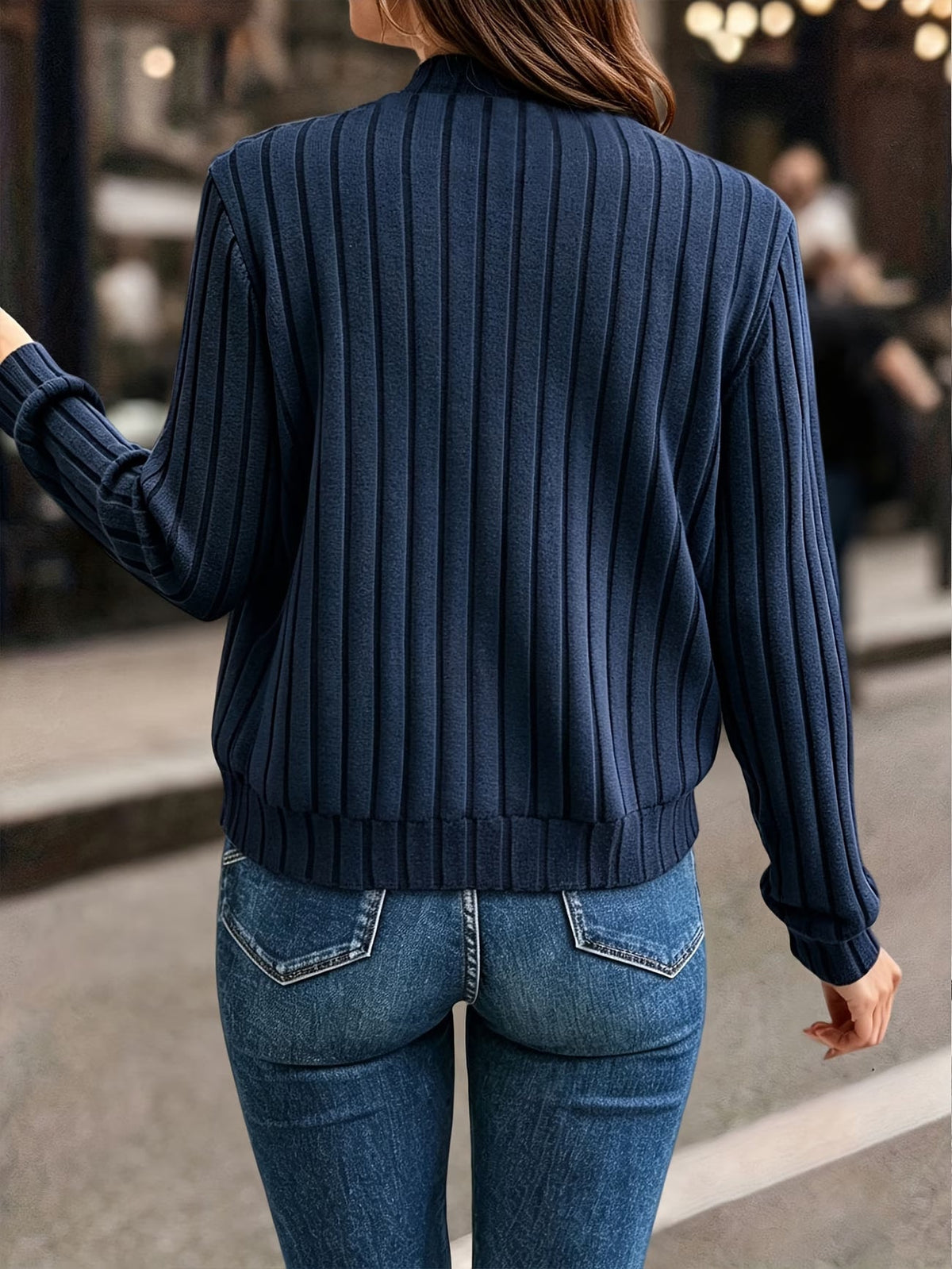 Gilet femme côtelé zippé, maille à manches longues
