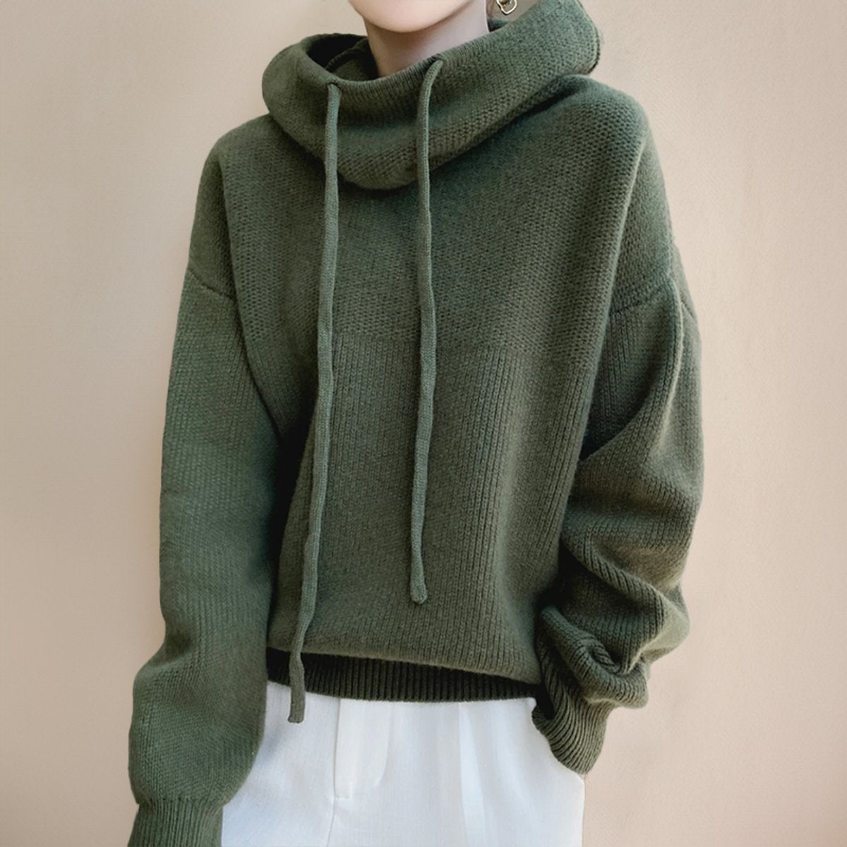 Éléa | Pull à Capuche Femme Grosse Maille et Col Montant - vue 2
