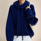 Éléa | Pull à Capuche Femme Grosse Maille et Col Montant - Bleu