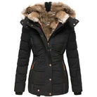 Éliane | Manteau Matelassé Mi-Long Femme à Capuche Fausse Fourrure - Noir