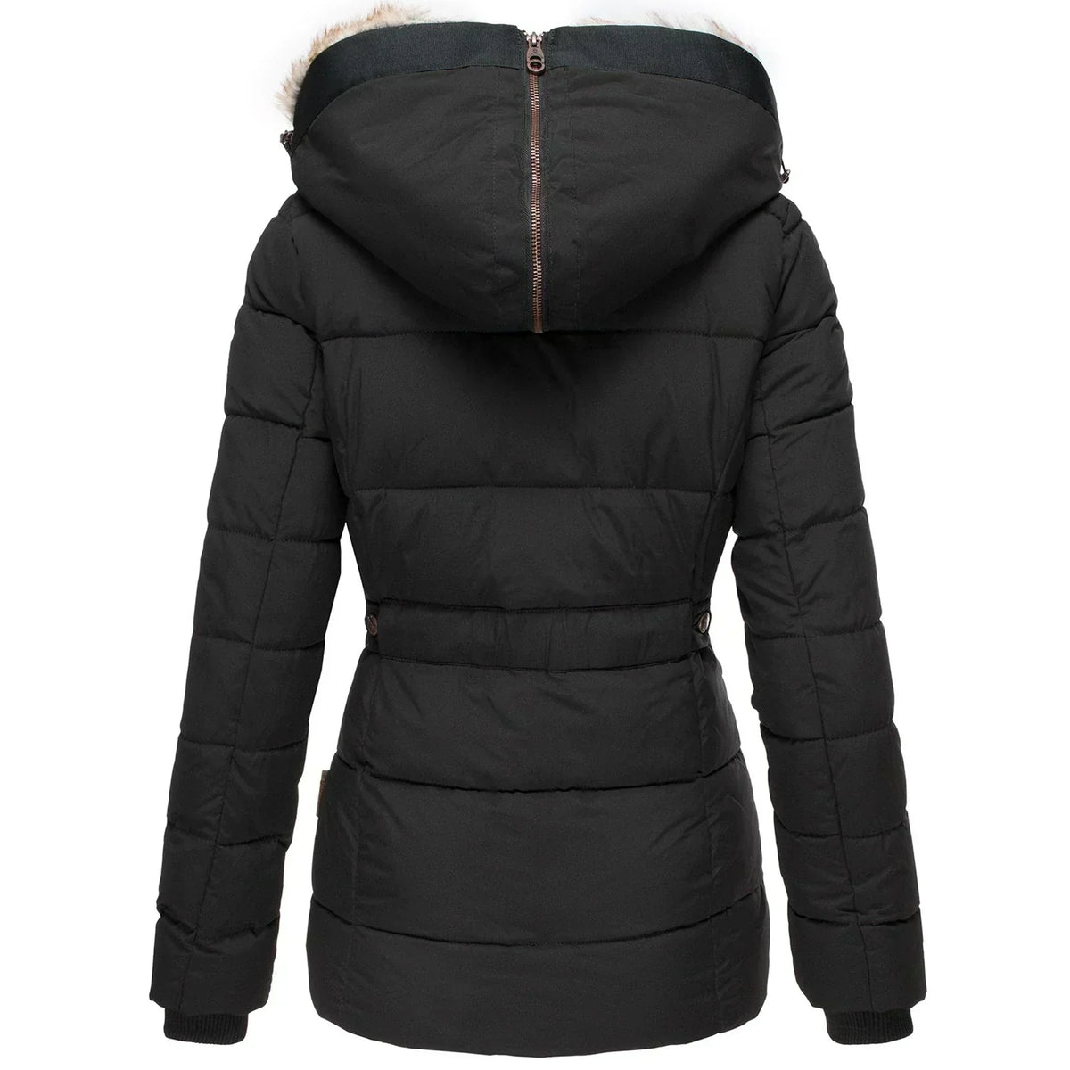 Éliane | Manteau Matelassé Mi-Long Femme à Capuche Fausse Fourrure - vue 2