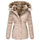 Éliane | Manteau Matelassé Mi-Long Femme à Capuche Fausse Fourrure - Beige