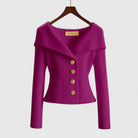 Élodie | Gilet Femme Ajusté en Maille Côtelée à Grand Col et Boutons Dorés - Violet