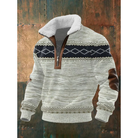 Éloi | Pull Homme Demi-Zip à Col Sherpa et Motif Effet Tricot - Gris chiné et noir