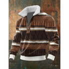 Éloi | Pull Homme Demi-Zip à Col Sherpa et Motif Effet Tricot - Rayé brun et blanc