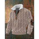 Éloi | Pull Homme Demi-Zip à Col Sherpa et Motif Effet Tricot - Brun clair