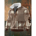 Éloi | Pull Homme Demi-Zip à Col Sherpa et Motif Effet Tricot - Brun à carreaux