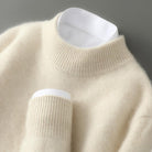 Émeline | Pull Col Montant Femme Toucher Cachemire à Bords Côtelés - Crème