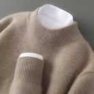 Émeline | Pull Col Montant Femme Toucher Cachemire à Bords Côtelés - Marron