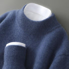 Émeline | Pull Col Montant Femme Toucher Cachemire à Bords Côtelés - Bleu