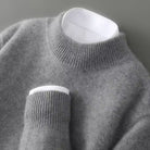 Émeline | Pull Col Montant Femme Toucher Cachemire à Bords Côtelés - Gris