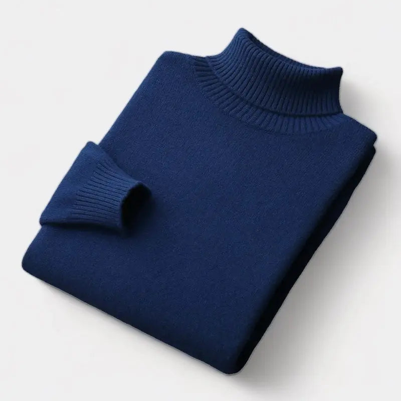 Émile | Pull Col Roulé Homme en Maille Toucher Laine à Finitions Côtelées - Bleu marine