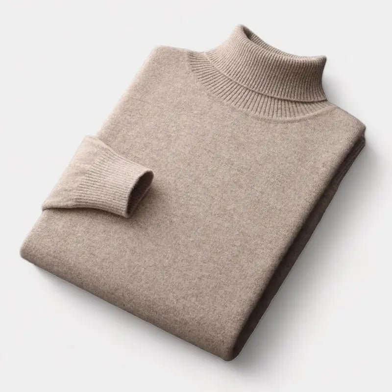 Émile | Pull Col Roulé Homme en Maille Toucher Laine à Finitions Côtelées - Beige