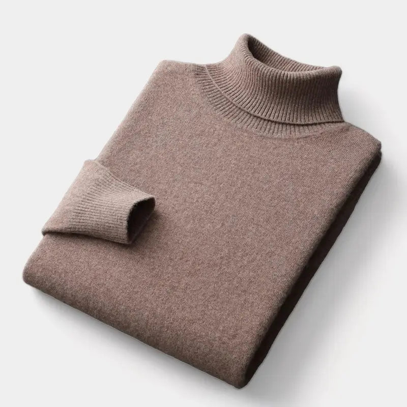 Émile | Pull Col Roulé Homme en Maille Toucher Laine à Finitions Côtelées - Marron