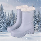 Emma | Bottes de Pluie Fourrées Femme, Tige Mi-Haute ou Haute - Bleu glacier (mi-haute)