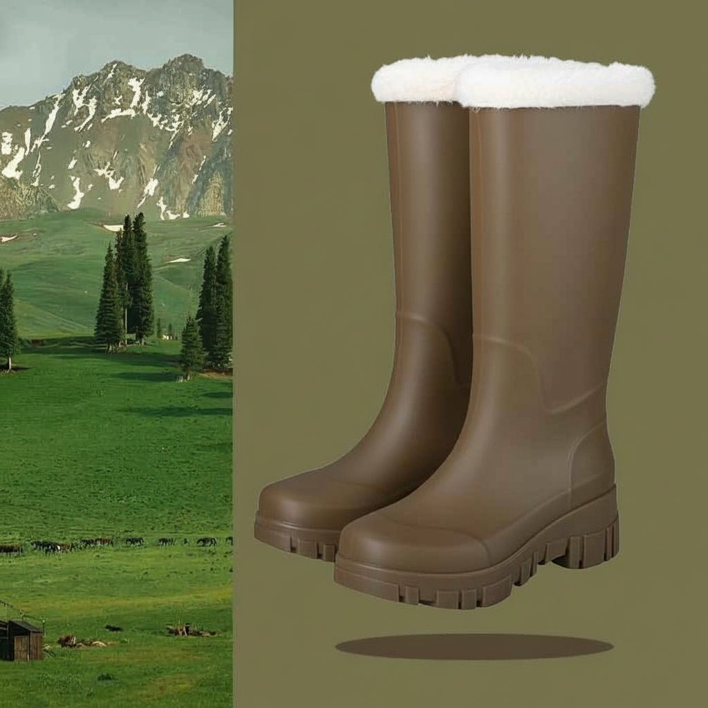 Emma | Bottes de Pluie Fourrées Femme, Tige Mi-Haute ou Haute - Taupe (haute)