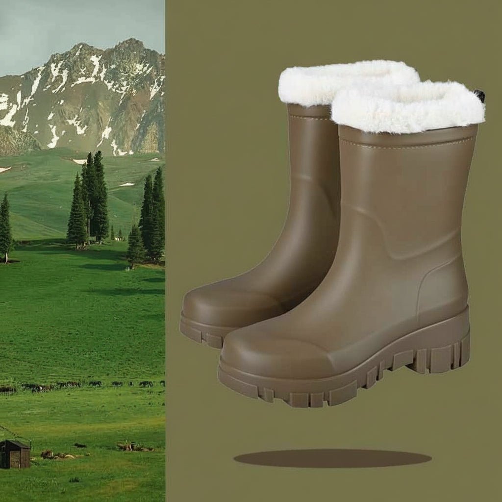 Emma | Bottes de Pluie Fourrées Femme, Tige Mi-Haute ou Haute - Taupe (mi-haute)