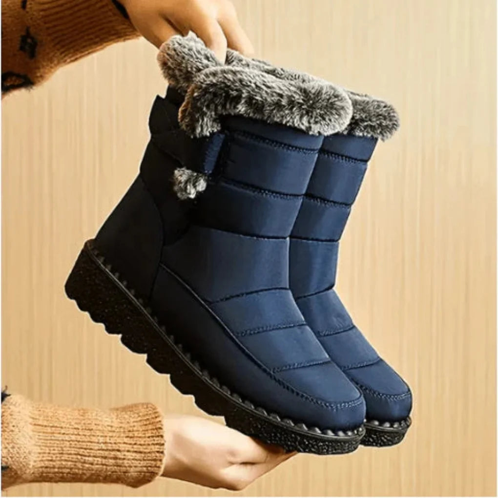 Esther | Bottes d'Hiver Femme Matelassées Doublées Fausse Fourrure - Bleu marine