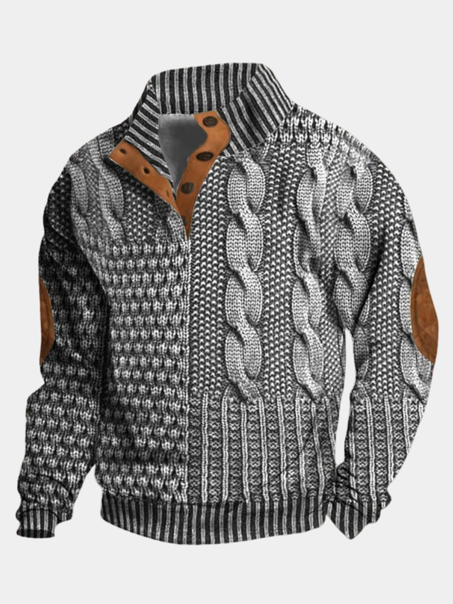 Eudes | Pull Homme Col Montant Boutonné à Motif Torsadé - vue 1