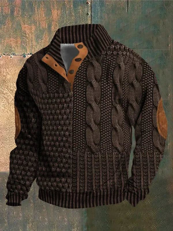 Eudes | Pull Homme Col Montant Boutonné à Motif Torsadé - Marron