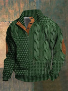 Eudes | Pull Homme Col Montant Boutonné à Motif Torsadé - Vert