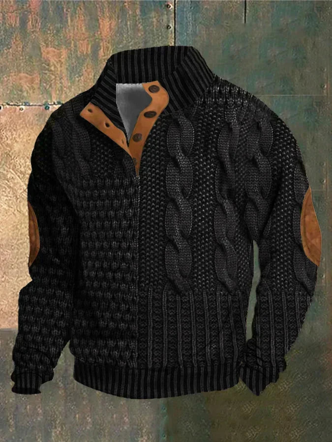 Eudes | Pull Homme Col Montant Boutonné à Motif Torsadé - Noir