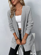 Eugénie | Gilet Long Ouvert Femme en Maille Gaufrée à Poignets Côtelés - Gris