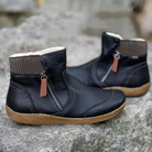 Evelyne | Bottines d'Hiver Femme Effet Cuir Doublées à Zip et Col Écossais - Noir