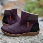 Evelyne | Bottines d'Hiver Femme Effet Cuir Doublées à Zip et Col Écossais - Prune