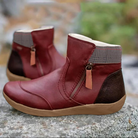 Evelyne | Bottines d'Hiver Femme Effet Cuir Doublées à Zip et Col Écossais - Bordeaux