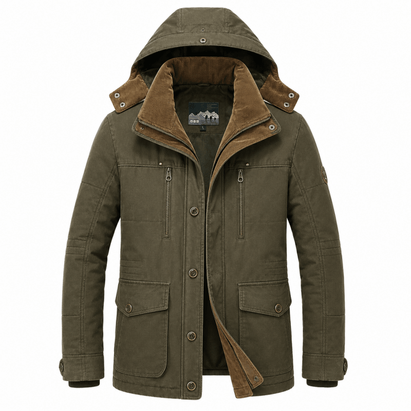 Évrard | Parka Homme à Capuche Amovible et Doublure Polaire Chaude - Vert olive